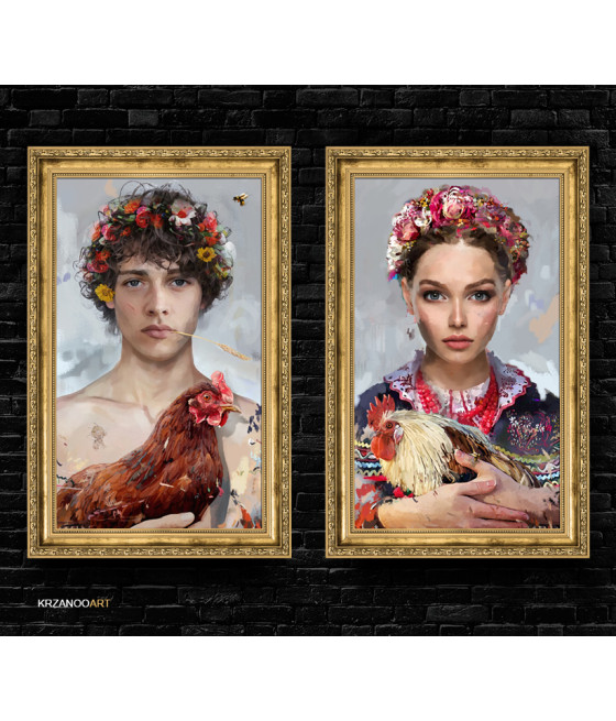 Obraz na płótnie "Pieją Kury" (Ona&On - Dyptyk)