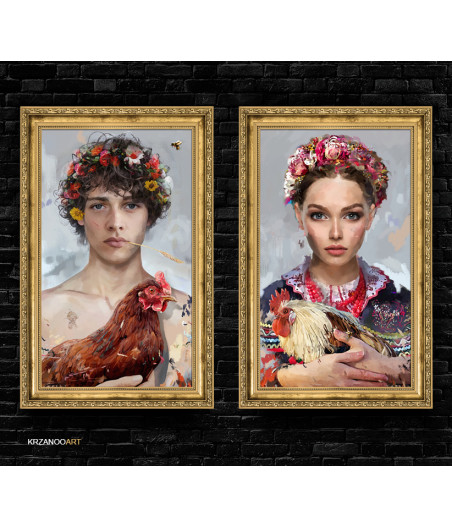 Obraz na płótnie "Pieją Kury" (Ona&On - Dyptyk)